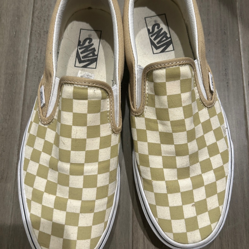 Vans Kids Beige and White Checkered Slip-On Sneakers